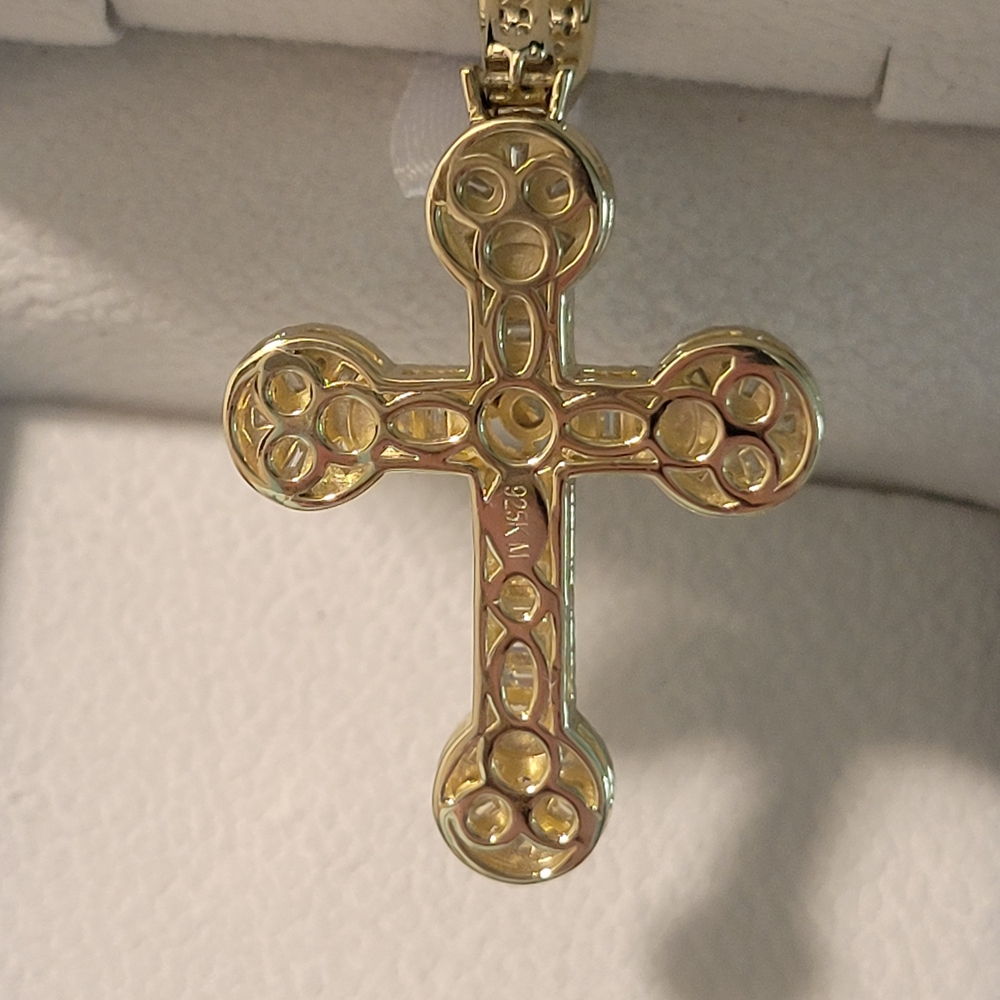Moissanite Gold Cross Pendant - Picture 2 of 3